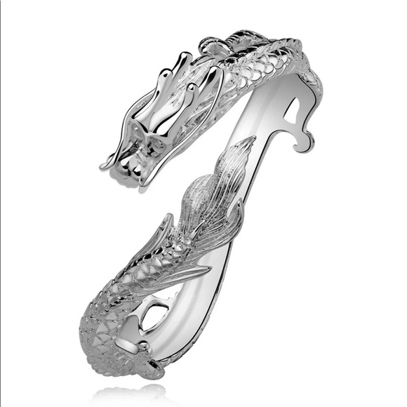 Silver Plated Dragon Wristband CuffBangle Bracelet - Picture 3 of 5